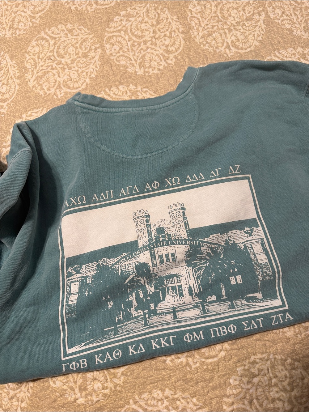 Comfort Colors Teal Crewneck Sweatshirt with White Campus Graphic